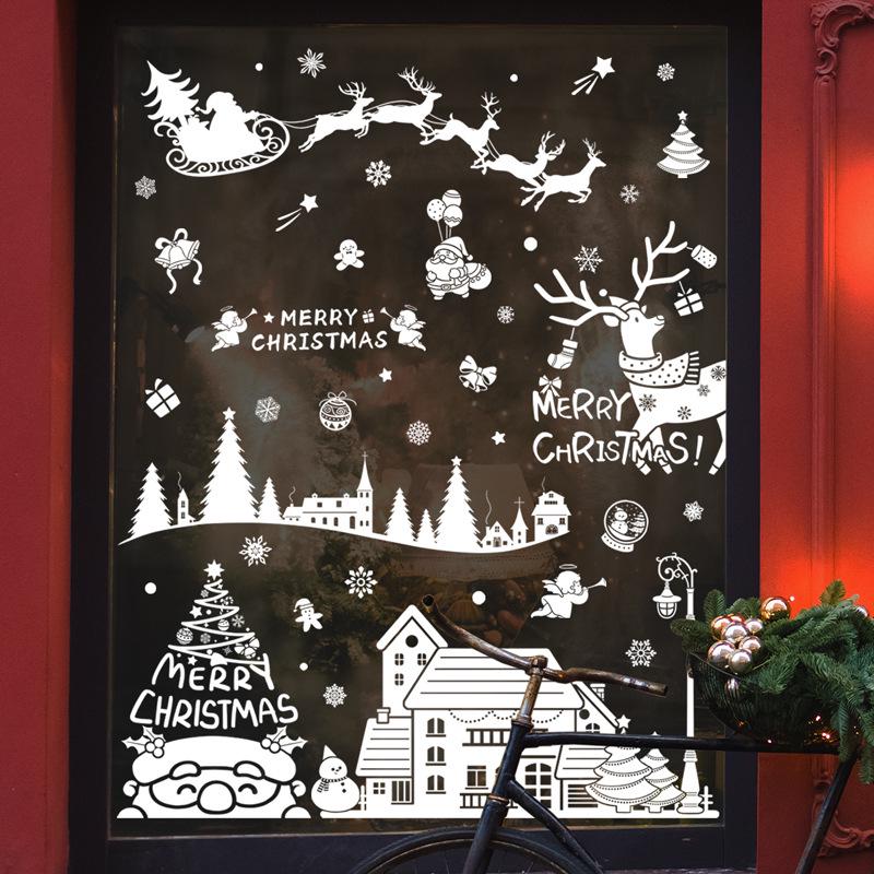 Christmas Tree & Reindeer White Window Clings - Festive Static Decals for Shopping Malls
