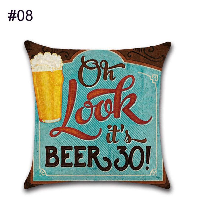 Linen 18" Cotton Pillow Case Vintage Beer Wine Bottle Sofa Throw Cover Cushion