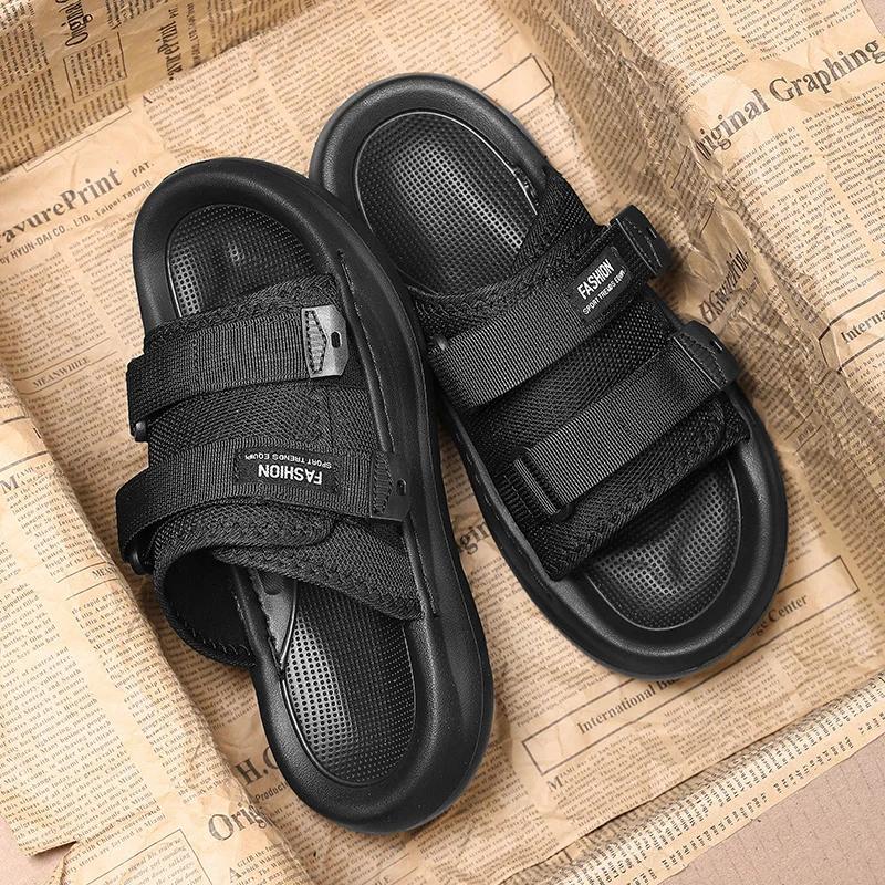

Summer Sandals 2026 Man Stylish Shoes Cool Things Canvas Wide Slippers Luxus Schuhe Herren Outdoor Fashion Men s Half Slippers 38 чорний