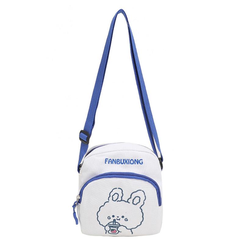 Cute Cartoon Canvas Crossbody Bag for Women, Kawaii Bear and Rabbit Print Mini Square Shoulder Purse, Zipper Closure Single Strap Daily Handbag