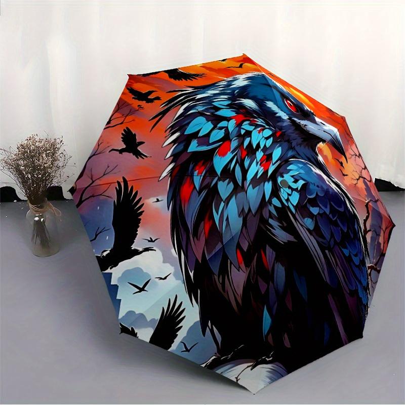 1pc Raven Sky Automatic Open/Close, Foldable Compact Umbrella with 8-Rib Shaft, Perfect Gift For Men And Women, Casual Style, Vibrant Motif,