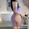 Spice Girl Purple Sex Lace Cheongsam Sexy One-word Shoulder High Fork Hip See-through Dress Pure Desire Style Uniform Woman