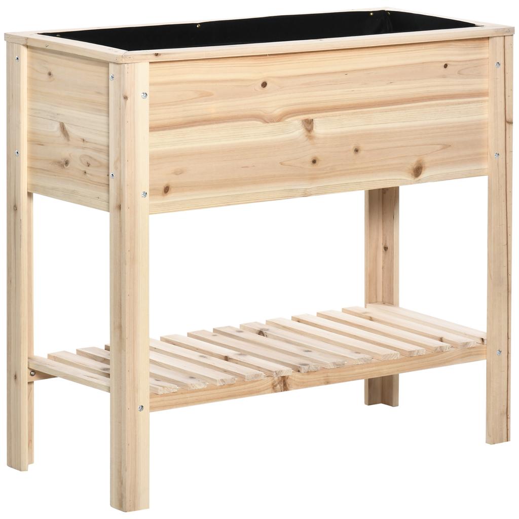 Garden Bed On Legs With Lattice Shelf 90 X 40 X 81 Cm Irrigation Inserts Geotextile Included Solid Wood
