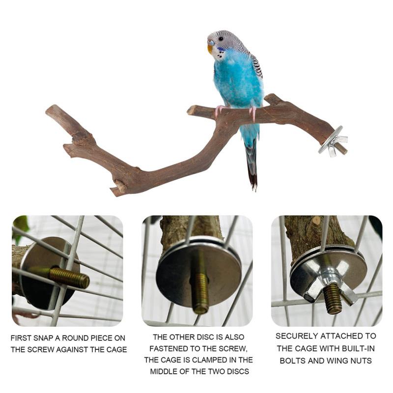 Bird Perch Stand Natural Wooden Stand Branch Chewing Stick Training Climbing Toy Bird Cage