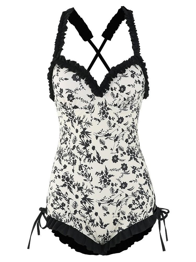 

Swimsuit Xia Xianqi pure desire wind floral retro cute suspender hot spring swimsuit XL чорний