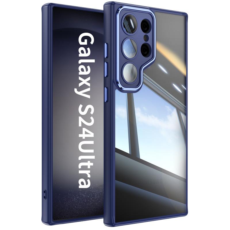 For Samsung Galaxy S24 S23 FE Plus Ultra Metal Armor Back Transparent Tempering Shell Full Cover With Lens Film Super Anti-drop Case Protector
