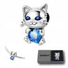 Modular Bead Pendant S925 Silver Cat Kitten Blue Crystal