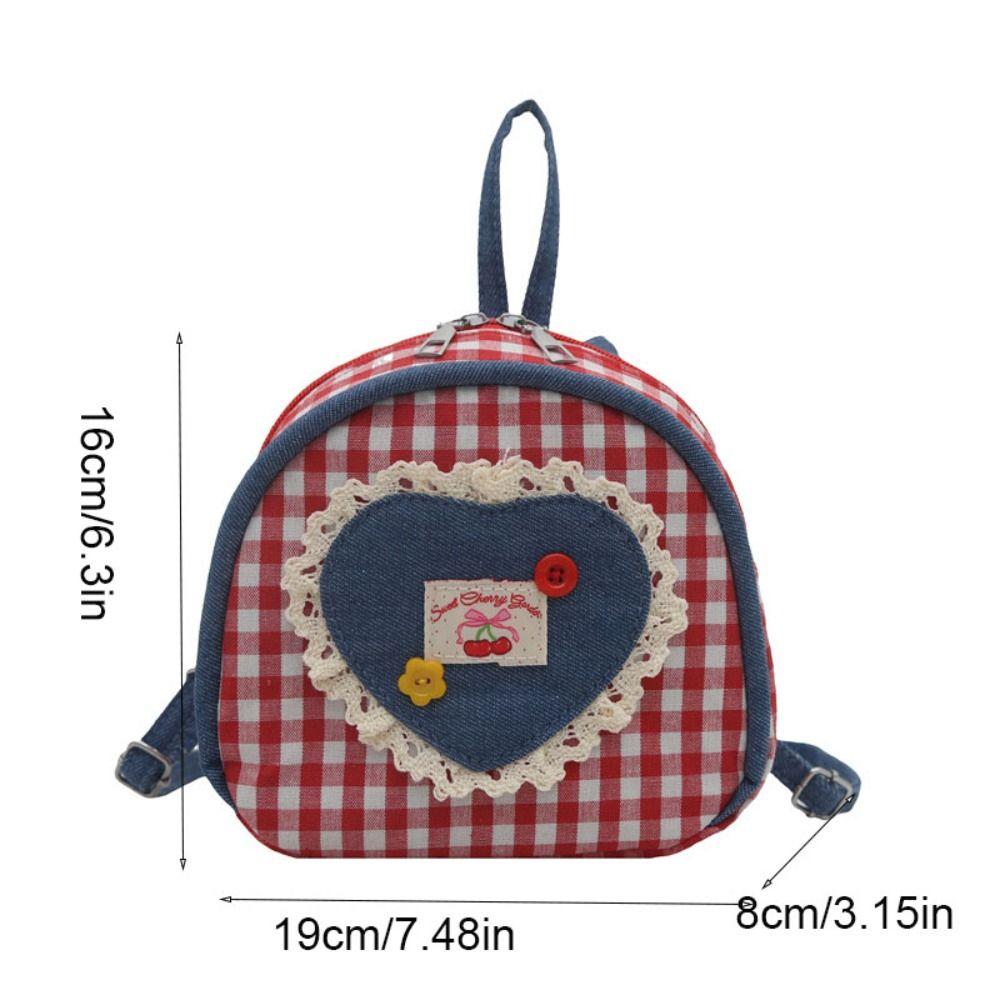 Lovely Cloth Lattice Backpack Mini Rural Style Denim Shoulders Bag Plaid Bow Knapsack Women