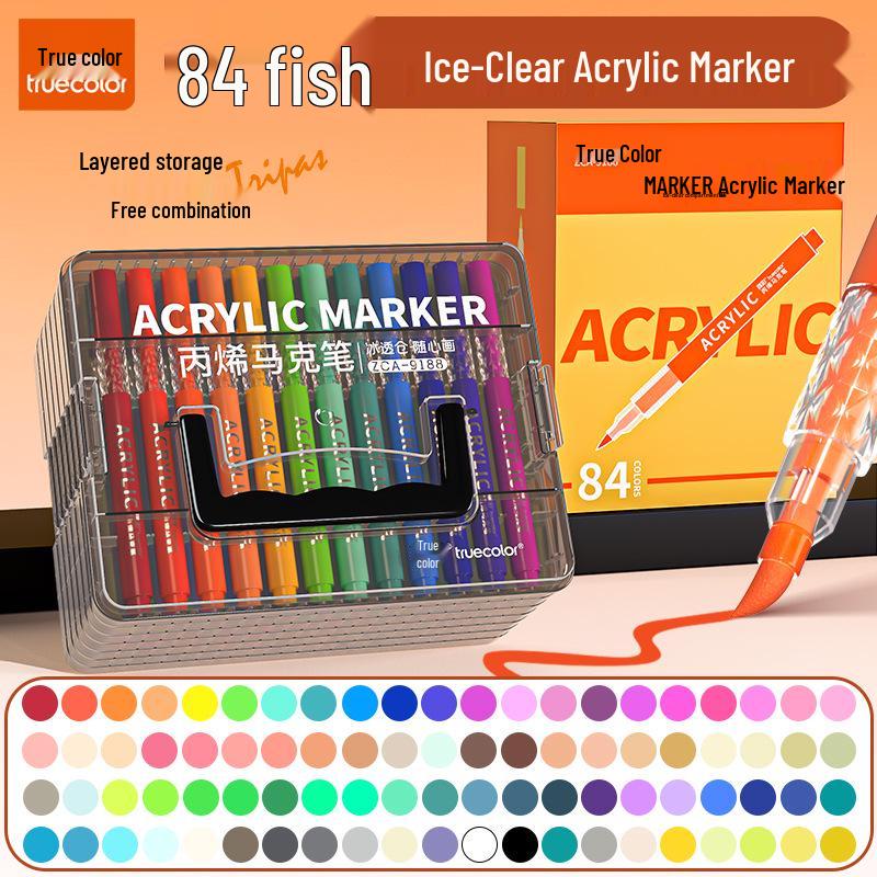 True Color Soft Tip Liquid Acrylic Marker: Stackable, Washable, Non-Bleeding - Ideal for Kids' Art, Newspapers, and Drawings.