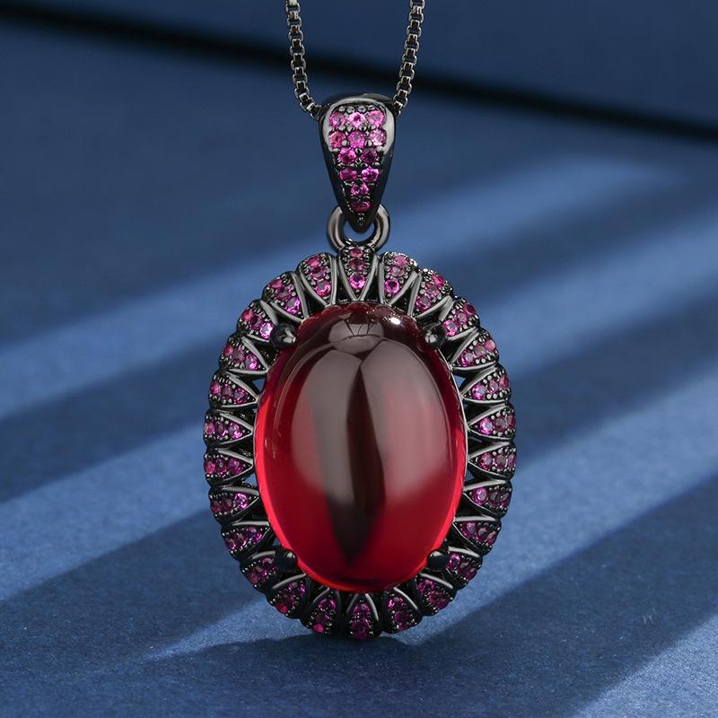 Autumn And Winter Jewelry European Simulation Pigeon Blood Red Corundum Black Gold Personality Set Main Stone 13 * 18