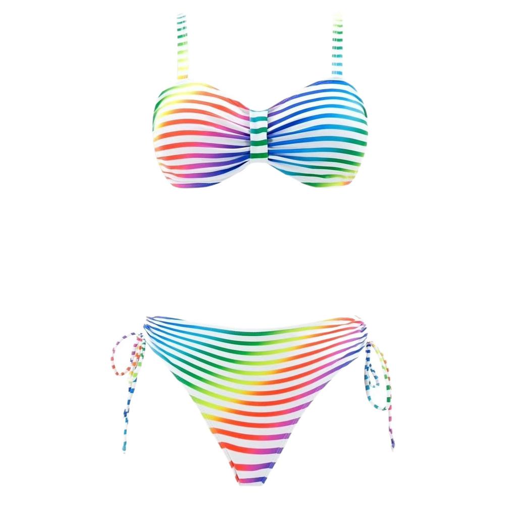 2026 New Style Striped Bikini One-Piece Three-Point Sexy Backless Swimsuit