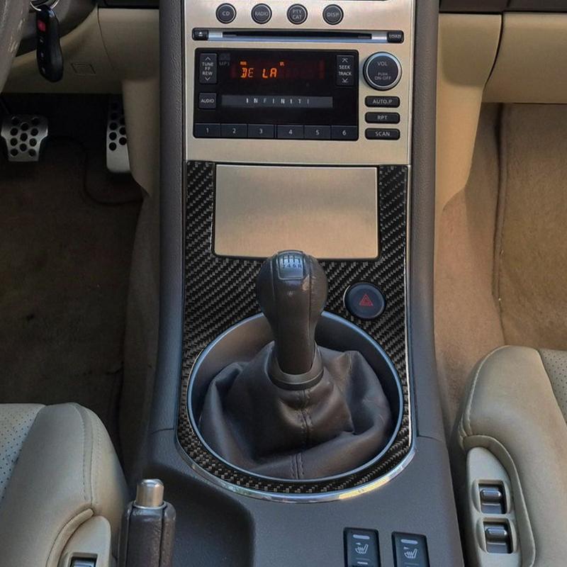 Real Carbon Fiber Car Accessories Dashboard Gear Shift Decorative Trim Cover Soft Sticker For Infiniti G35 V35 CV35 2005-2006