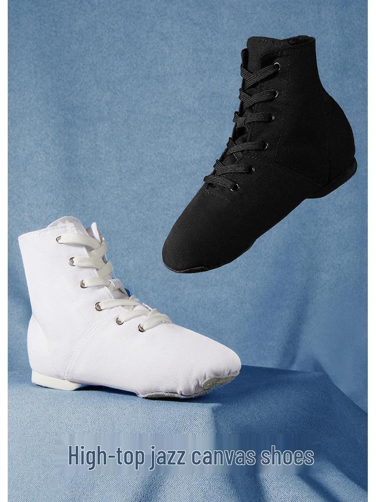White Canvas High-Top Jazz Dance Shoes for Women & Men - Soft Sole Ballet Training Boots