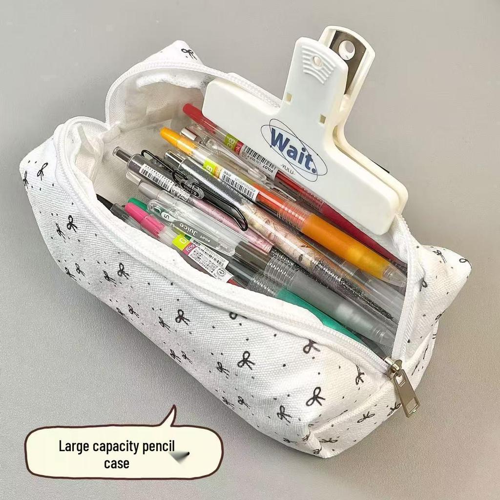 High-Capacity Cute Bow Makeup & Stationery Bag for Students
