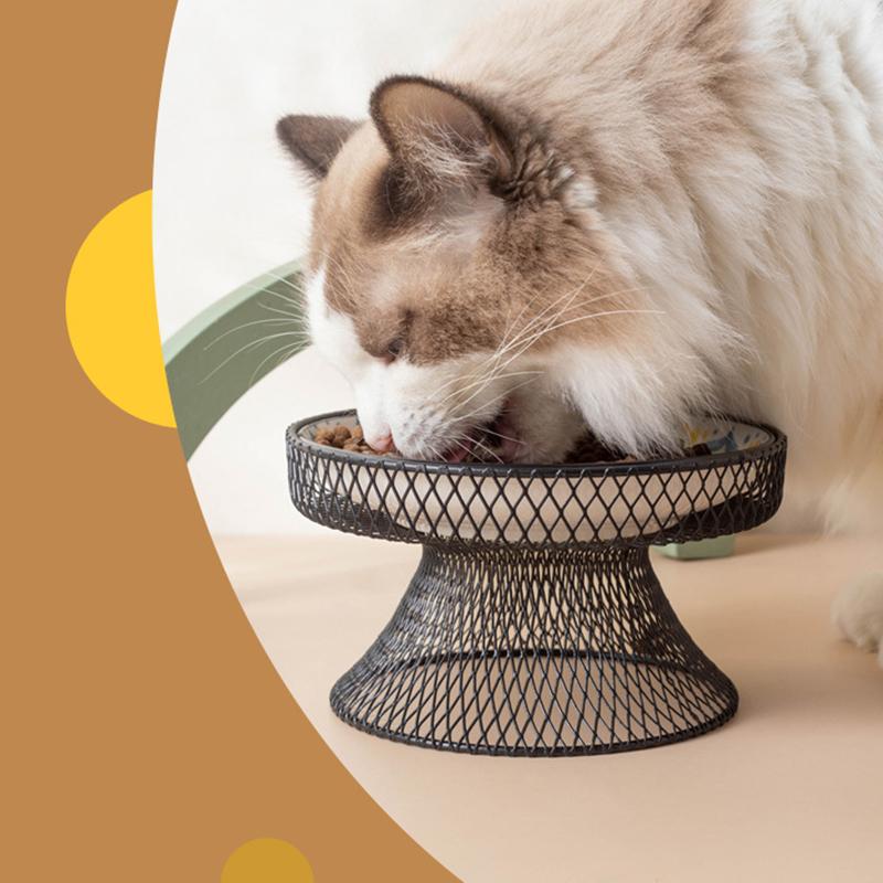 Ceramics Cat Bowl With Bohemia Design Cat Food Bowl Water Plate Snack Dish Large Caliber Anti-Tip With Stand For Neck Protection