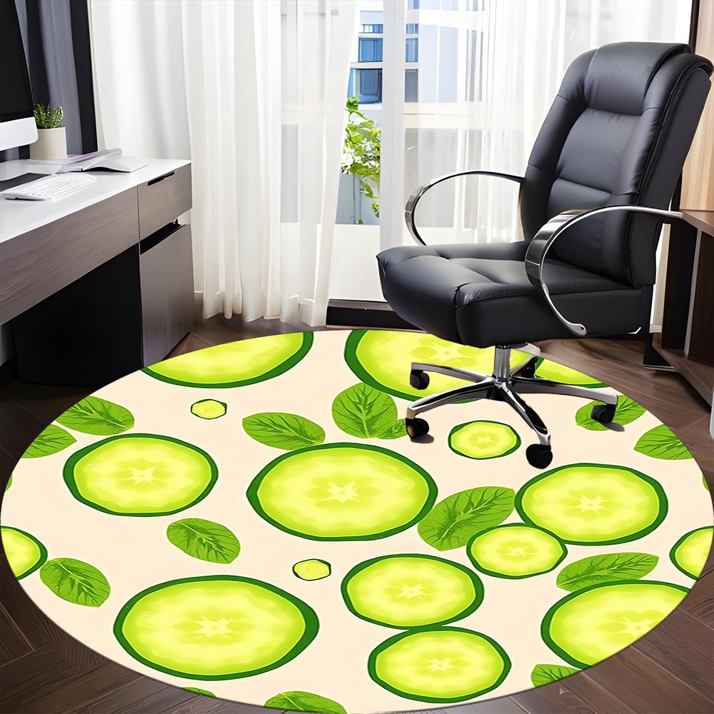 1pc Cucumber Slices Office Round Rug, Non-slip, Soft and Durable Office Rug for Interior Decoration, Perfect for Office, Beautiful Decoration Yy260324