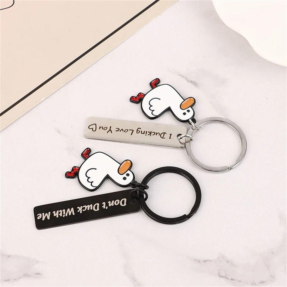 Stainless Steel Ducking Love Keyring Couples Jewelry Duck Pendant Funny Duck Keychain  Handbag