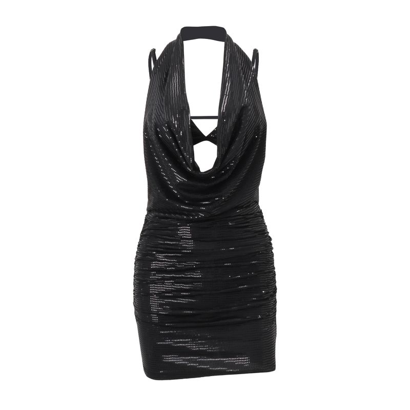 

European and American Street Gyaru Style Sexy Big Backless Swing Collar Hanging Neck Sling Dress Women Sexy Slim fit Sheath Short dress