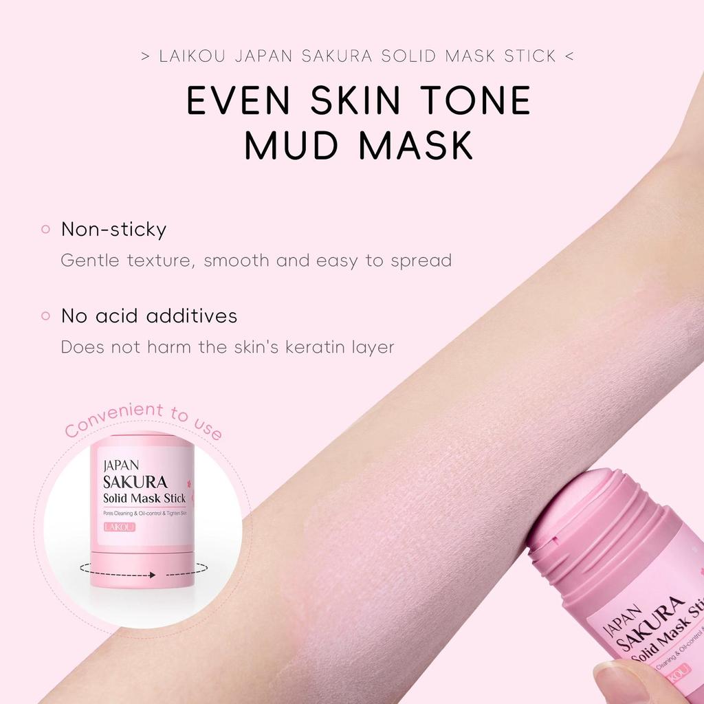 LAIKOU Sakura Solid Face Mask Stick Deep Cleanser Facial Mask Reduces Blackhead Pores Oil Control Moisturizing Mud Face Mask 45g