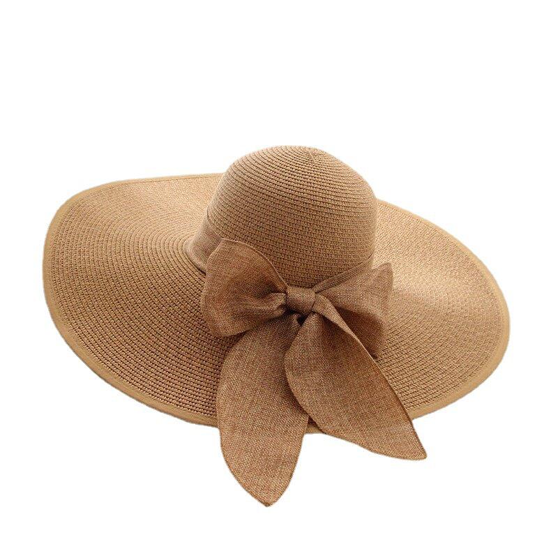 Women's Extra Large Wide Brim Straw Sun Hat with Bowknot - Summer Seaside UV Protection
