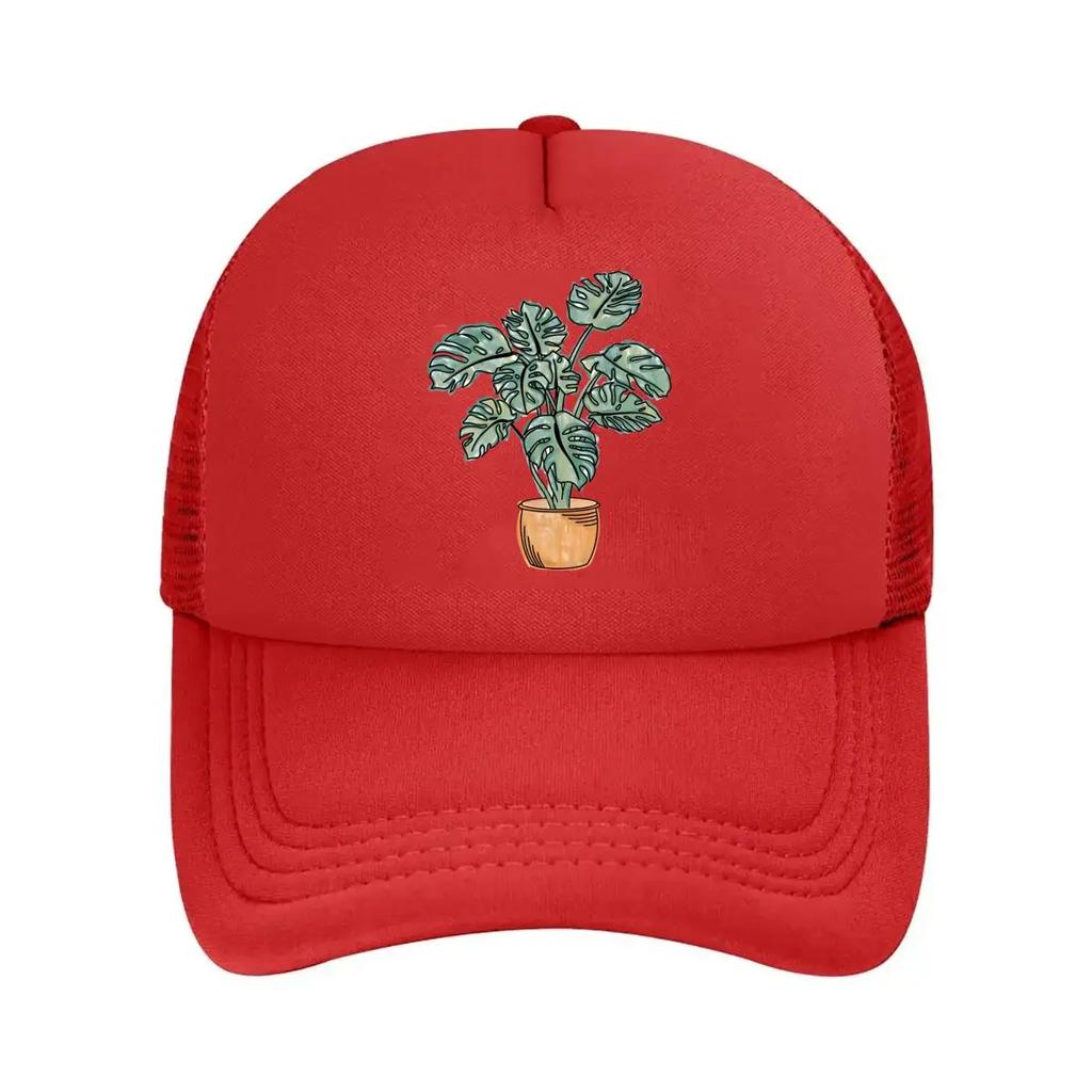 Watercolor potted monstera plant Sticker Mesh Baseball Cap