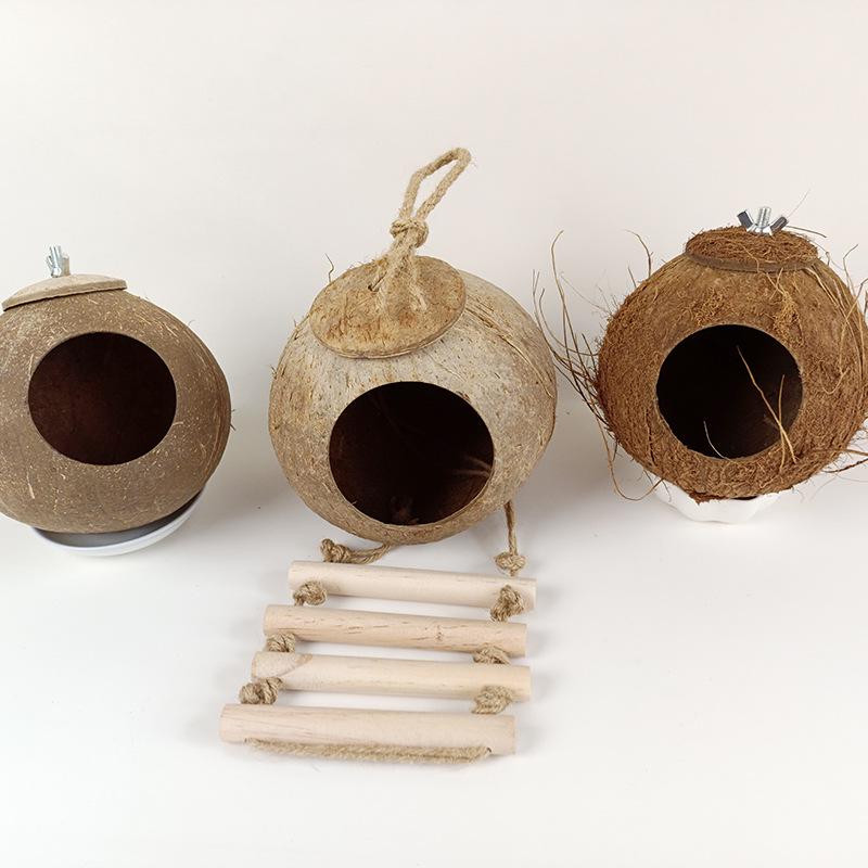 Coconut Shell Hanging Bird Nest for Parrots, Finch, Budgie, and Pearl Breeding.