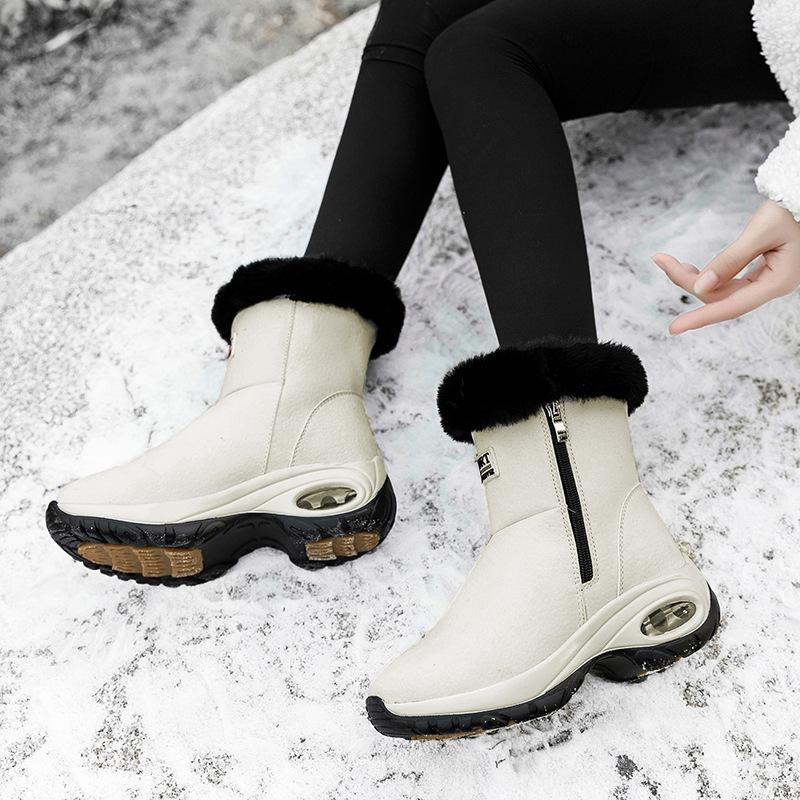 Winter New Velvet Snow Boots Women's Air Cushion Shoes Zipper Cotton Shoes Warm Thickened Soles Boots