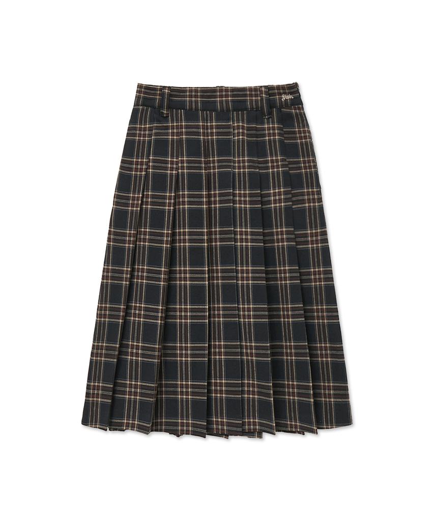 Yale Check Pleated Skirt_Brown