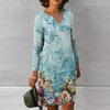 Women Midi Dress Flower Print V-neck Long Sleeves Vintage Pullover Daily Wear Colorful Holiday Autumn Women Beach Dress Female Clothes