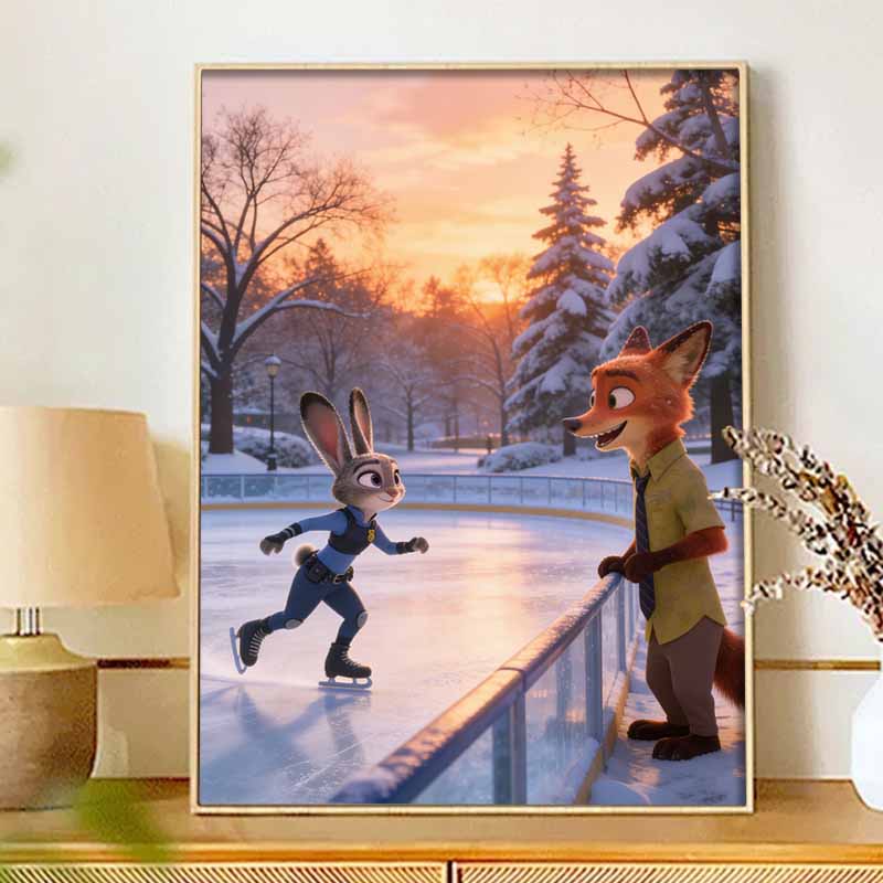 Disney Diamond Art Painting Kit 5D Diamond Painting Zootopia Ice Skating Art Diamond Home Wall Decor