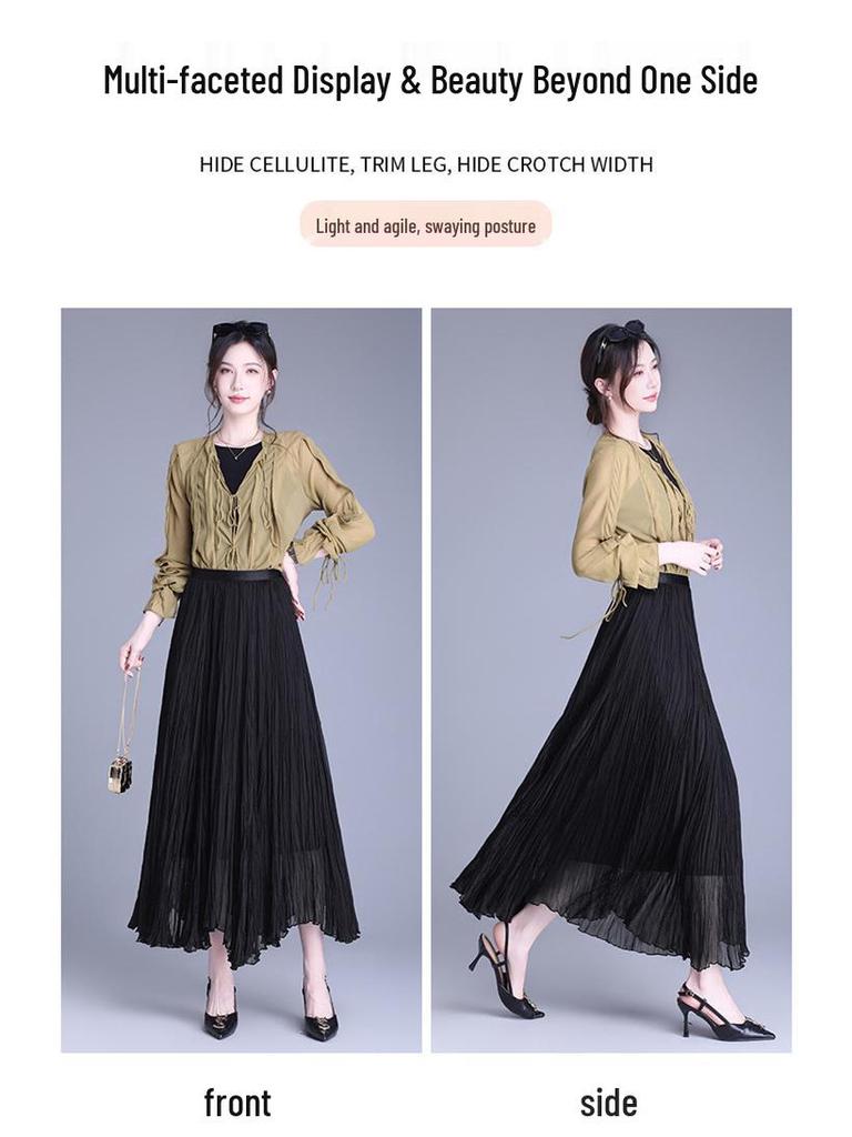 Elegant Mesh Draped Midi Skirt - Spring 2026 Collection: Irregular Hem & Pleated Design