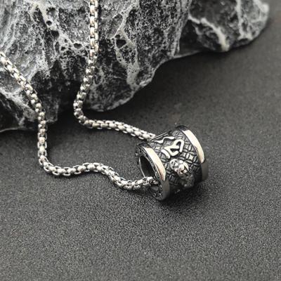 Sechs-Zeichen-Mantra Pixiu Titanstahl-Halskette für Männer - Trendiger Glücksverstärkender Perlen-Accessoire im chinesischen Stil