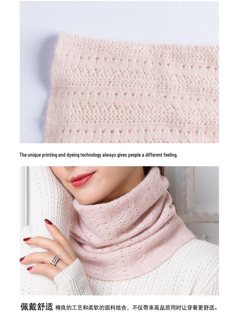 Women's Cashmere Cowl Neck Warmer Wool Pullover Scarf, Solid Color, Versatile, Warm, Hollow-Out Design