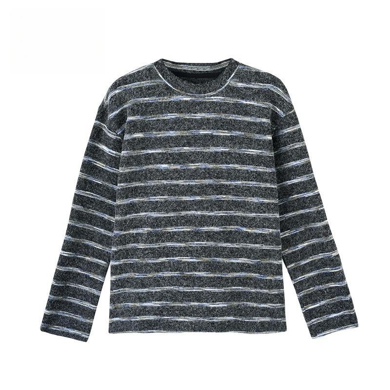 

Acrylic elastane 3 nylon 1 lazy wind glutinous rice velvet colorful contrasting color striped round neck long sleeve inside XL