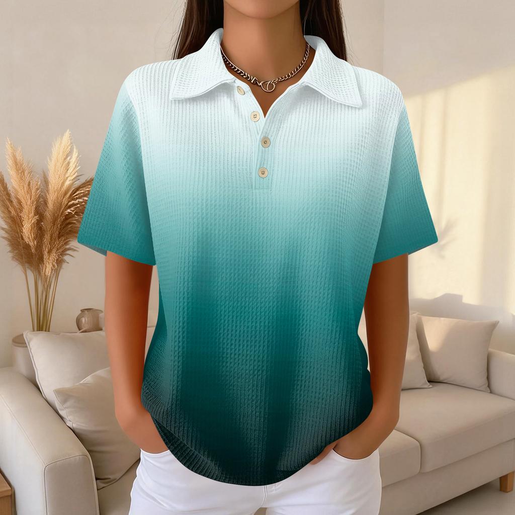 Women's Fashion Casual Lapel Short Sleeve Color Shirt Women's Up Tops