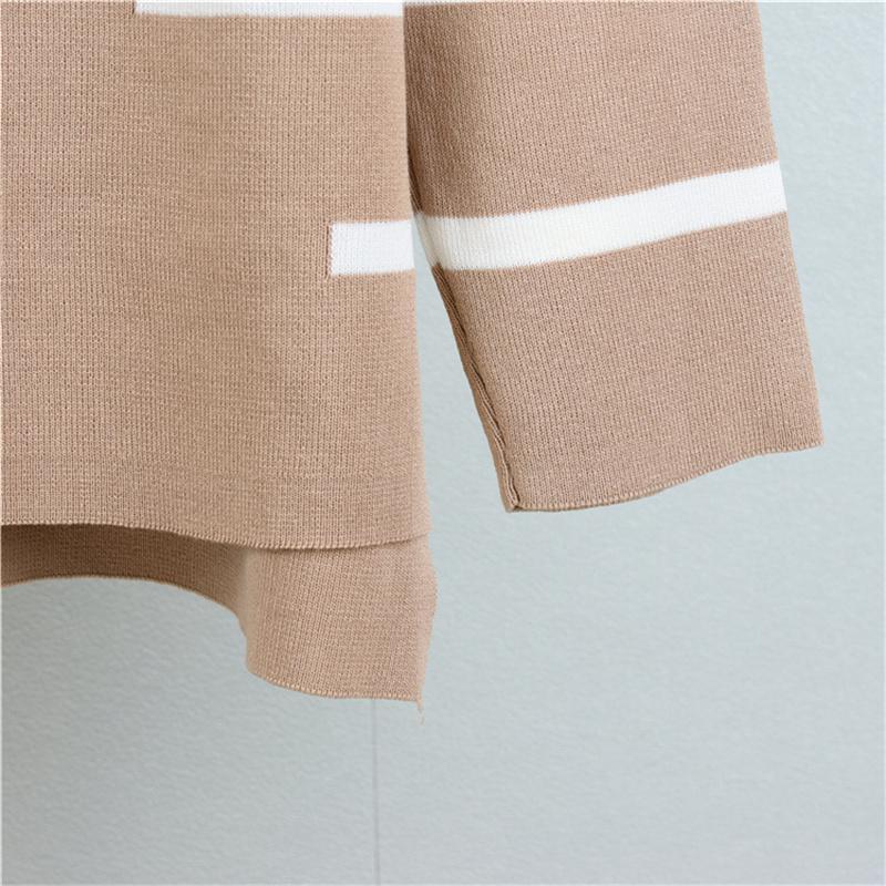 Autumn And Winter Long Sleeved Striped Knitted Suit Women's Loose Half High Neck Wide Leg Pants Sweater Two Piece Set