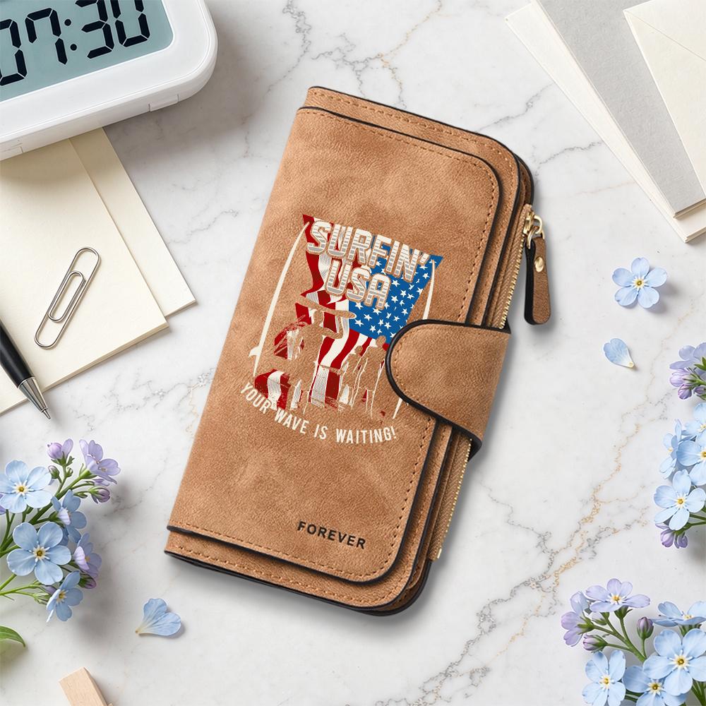 Surfin USA Printed Long Wallet Fashion Casual Portable Card Holder Multi Slot Functional Purse for Daily Use