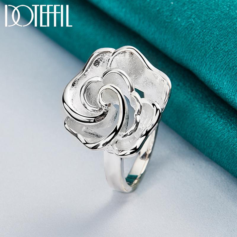 Anillo de Flor de Rosa en Flor de Plata 925 DOTEFFIL Para Mujer Moda Boda Fiesta de Compromiso Regalo Joyería con Encanto