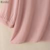 ZANZEA Women Casual Round Neck Solid Color Loose 3/4 Sleeve Blouse
