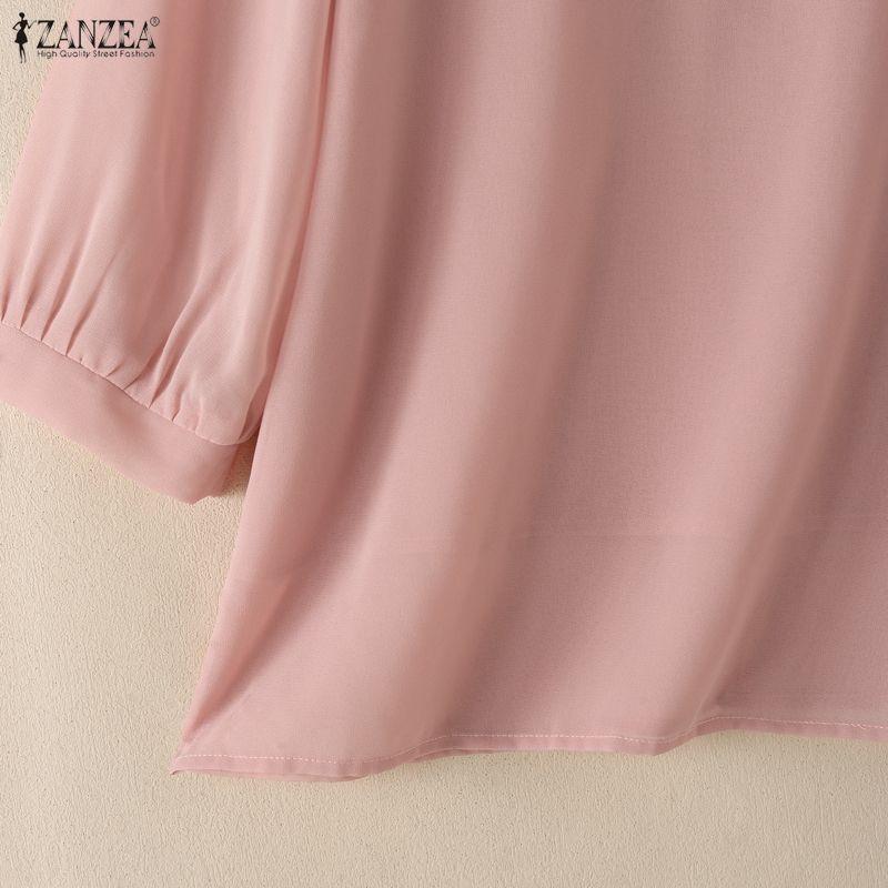 ZANZEA Women Casual Round Neck Solid Color Loose 3/4 Sleeve Blouse