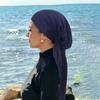 Women's Stretchy Soft Wrap Turban with Tie Closure - Pullover Knit Curved Scarf Hat for Daily Wear, Travel and Sleeping