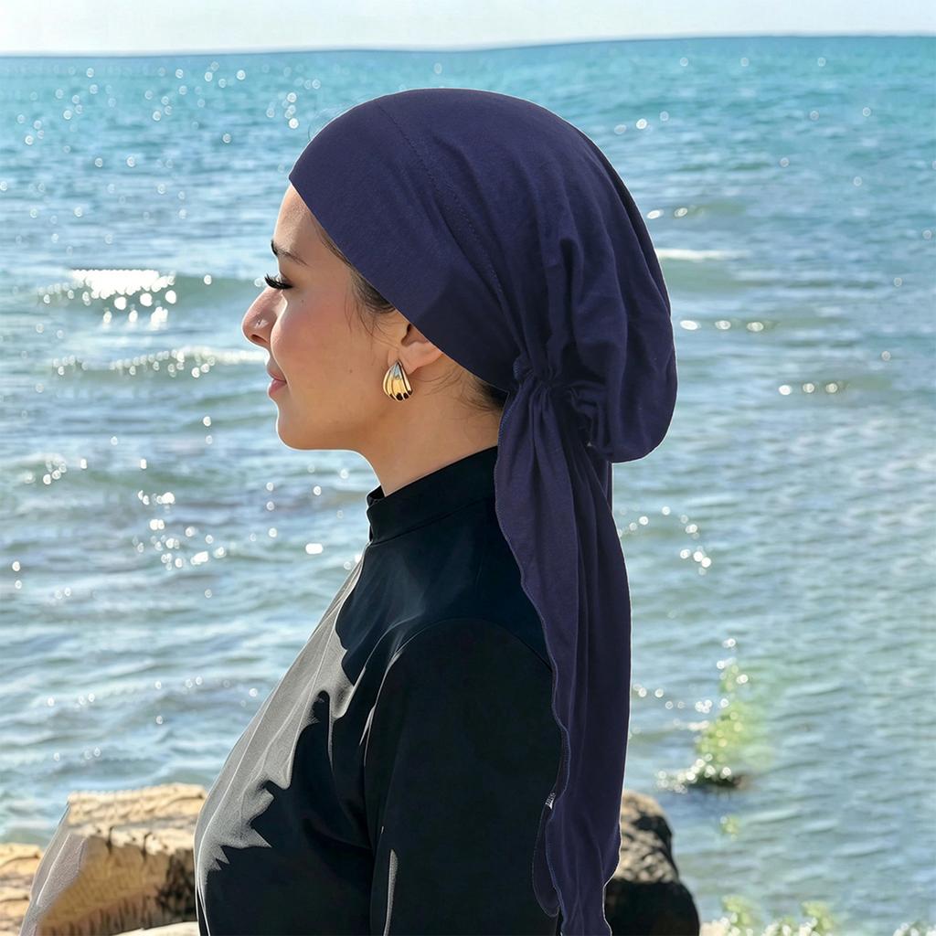 Women's Stretchy Soft Wrap Turban with Tie Closure - Pullover Knit Curved Scarf Hat for Daily Wear, Travel and Sleeping
