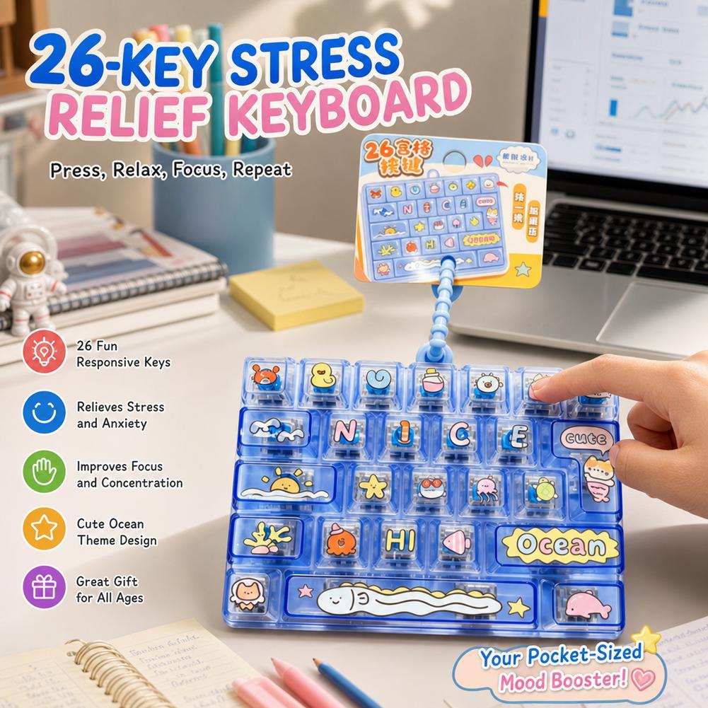 26 Keys Keyboard Fidget Keychain Clicky Stress Relief Toy Transparent Bag Charm Pendant