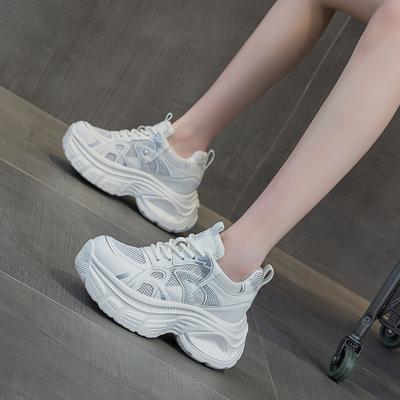 Thick-soled Dad Shoes Women's Transparent Mesh Thick-soled Inner Height Increase Plus Rhinestones Casual Fashion Versatile Women's Shoes