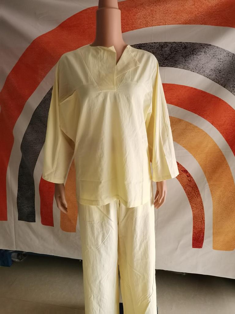 Women's 2024 Loose Long Sleeve Shirt and Slit Wide Leg Pants Set