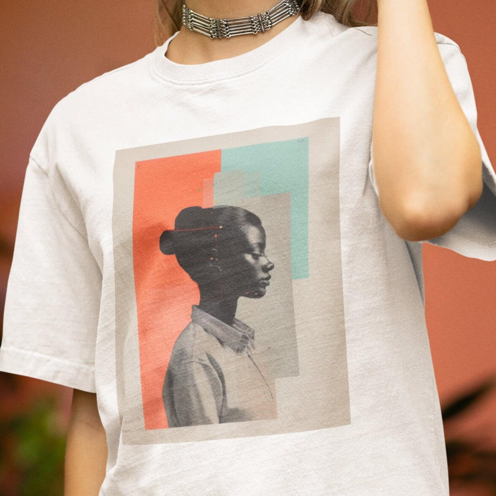 Geometric Black Girl T-Shirt: Minimalist Cotton Tee S