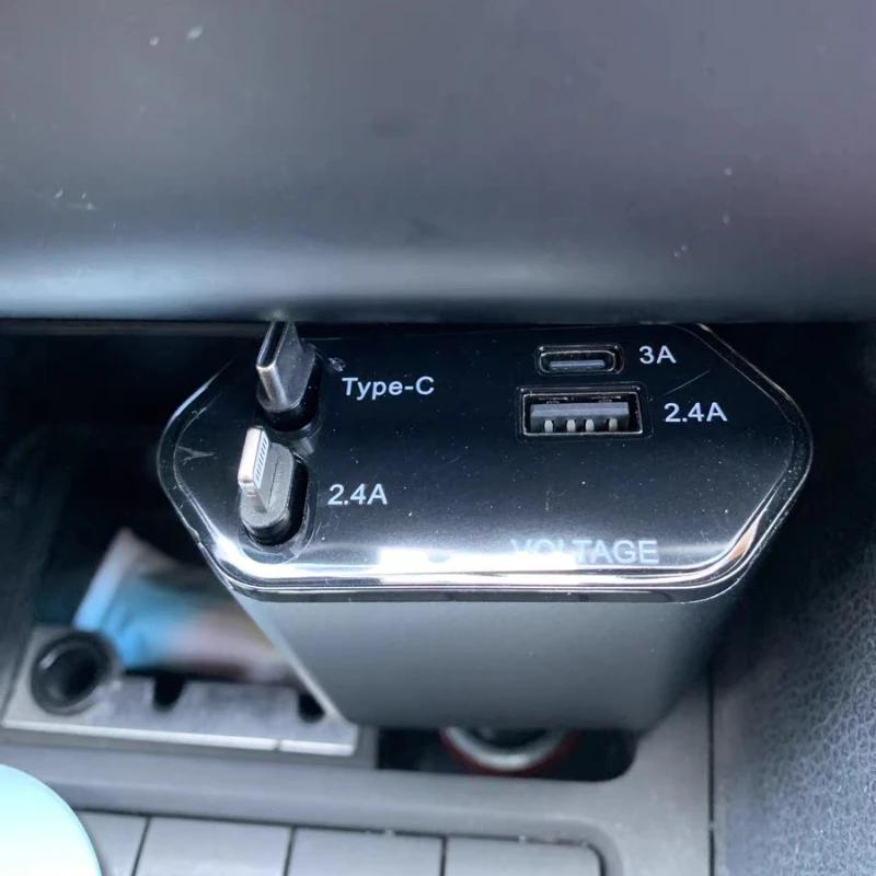 120W Metal Car Charger Super Fast Charging with Digital Display 4 Port Retractable Cable Multifunctional USB C Vehicle Charger