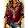 Women's White Boho Floral Print Tie Neck Blouse, Casual Loose Tops for Spring Summer Daily Wear & Vacation Occasions