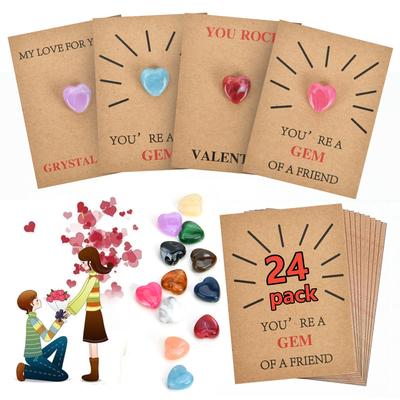 24 Pièces Cartes d'Échange Drôles pour la Saint-Valentin Cadeau avec Pierres Précieuses en Forme de Cœur Carte d'Échange pour la Saint-Valentin Cadeau Drôle pour Filles Garçons Classe d'École