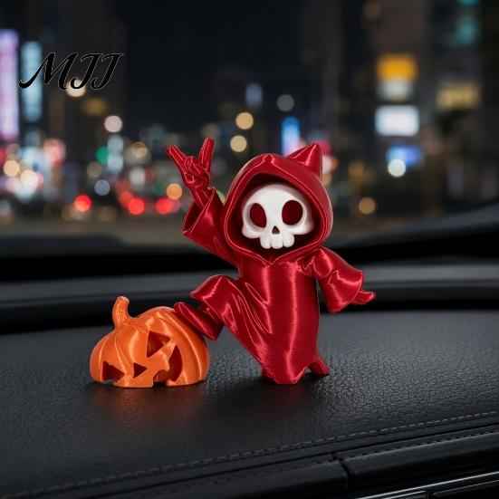 Desktop Grim Reaper Mini Statue, 3D Printed Skull Pumpkin Figurine, Trendy Gift Cute Gothic Car Dashboard Accessory for Office Desk, Home Decor